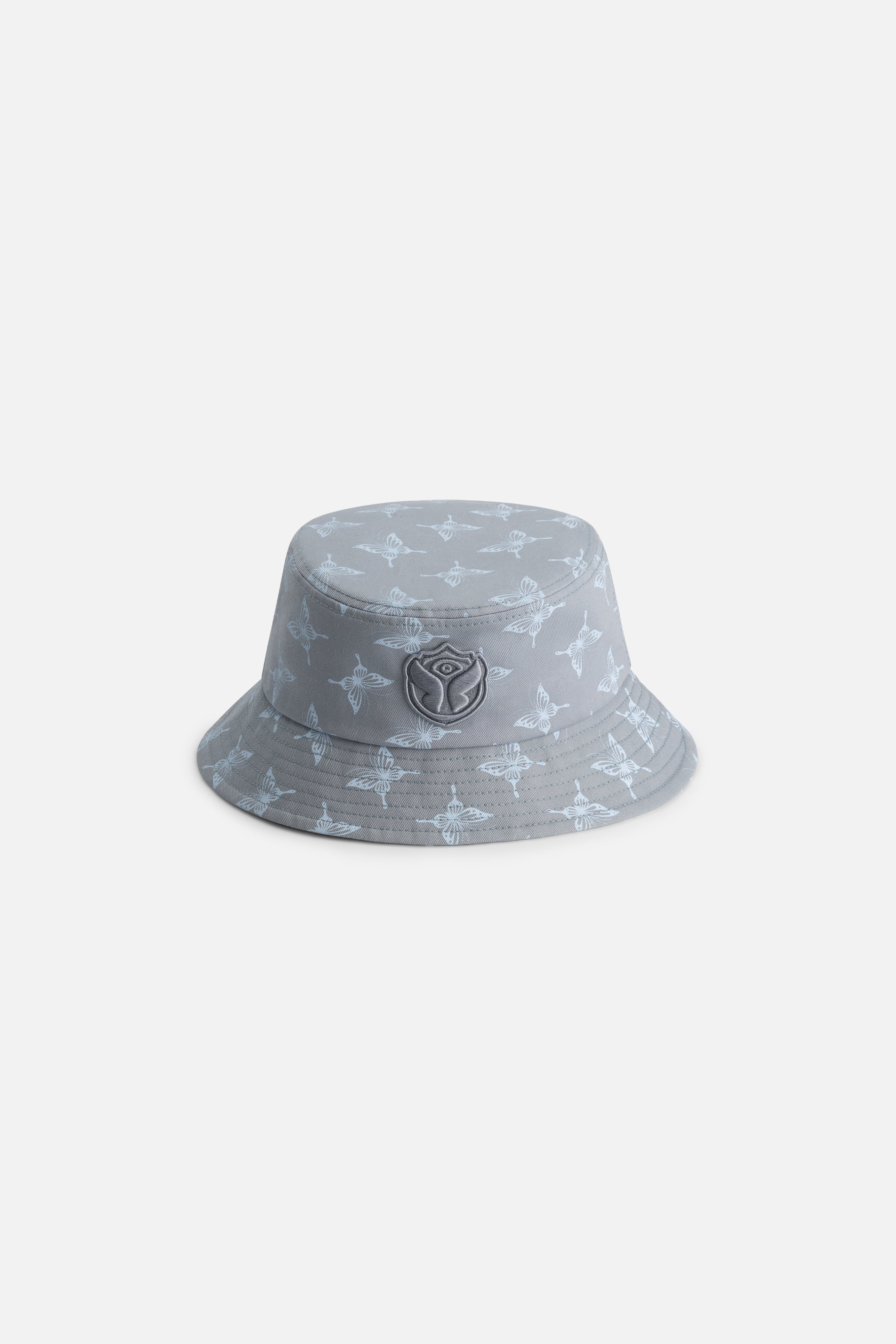 Ladies Hats Bucket Hat With Blue Butterfly Reversible Hat White