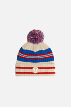 STRIPED POMPOM BEANIE HIGH