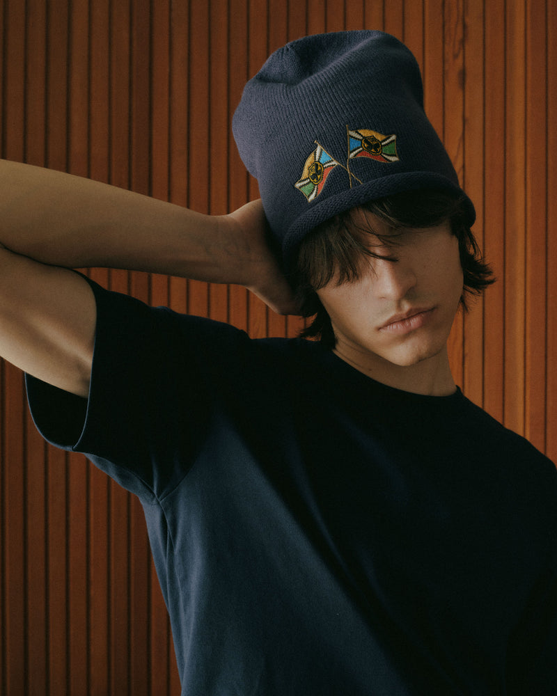 Twin Flag Beanie Roll Edge