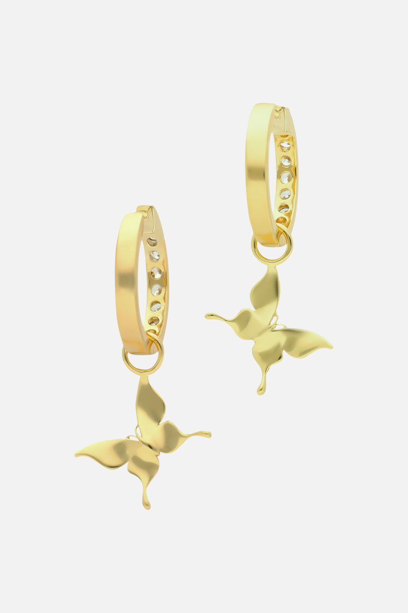 BUTTERFLY RHINESTONE HOOP EARRINGS